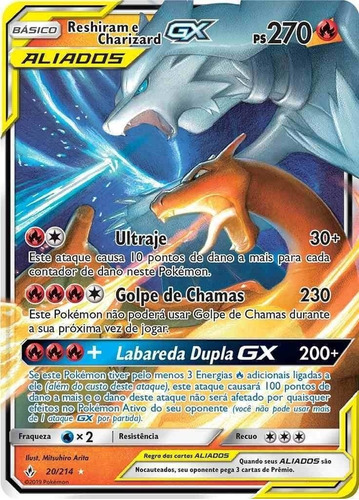 Carta Pokemon Reshiram E Charizard Gx Aliados Orignal Copag